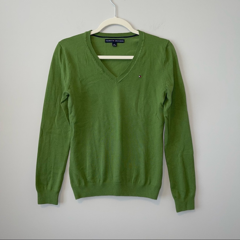Tommy Hilfiger green vneck long sleeve shirt,Sz Sp
